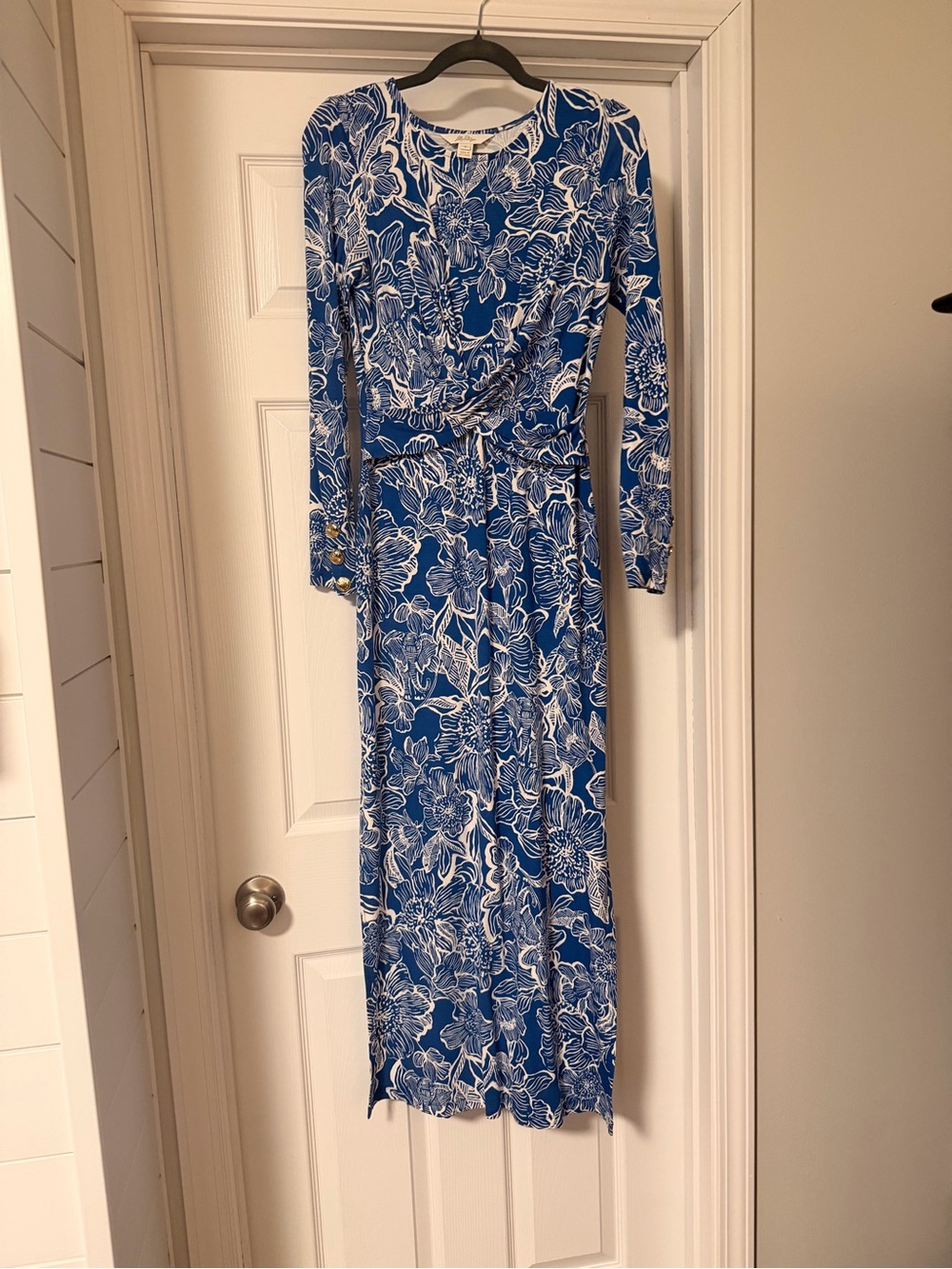 NWOT Lilly Pulitzer Blue Floral Long Sleeve Maxi Dress